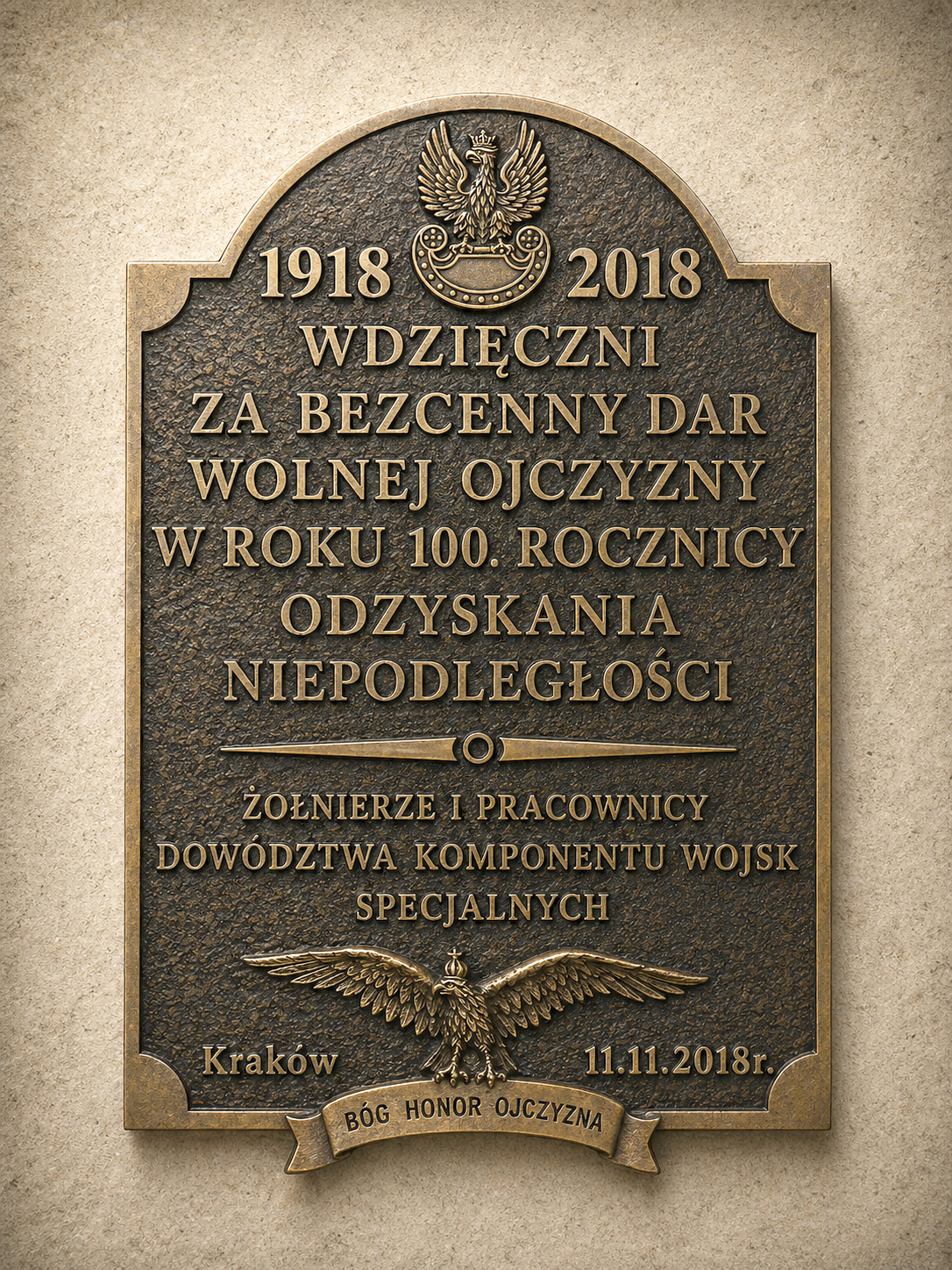 Tablica Pamiątkowa dla Dowództwa Komponentu Wojsk Specjalnych w Krakowie autorstwa Jerzego Stankiewicza