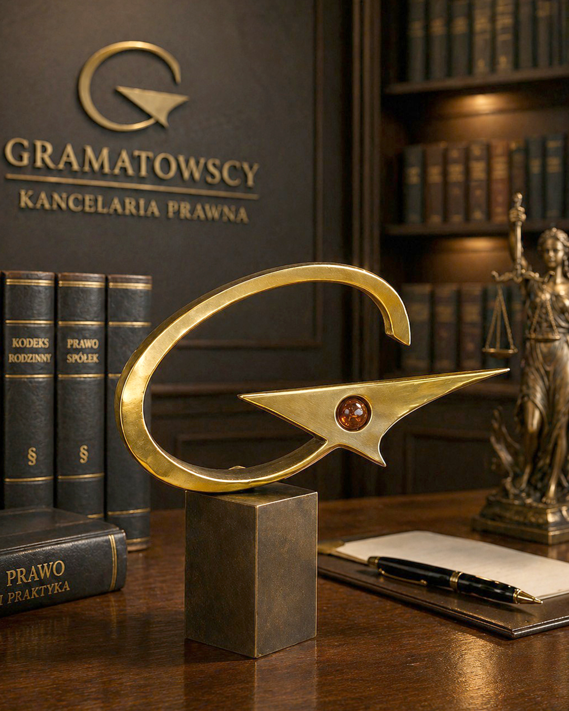 Autorska statuetka dla Kancelarii Prawnej Gramatowscy wykonana przez Jerzego Stankiewicza w Pracowni Autorskiej Stankiewicz.