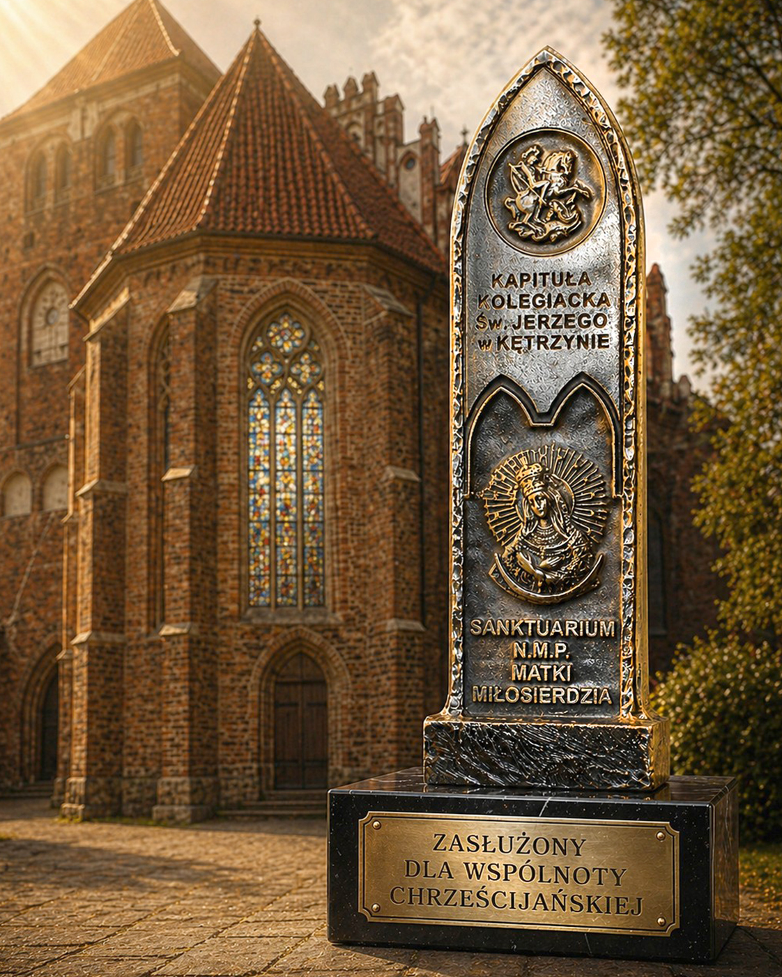 Statuetka Zasłużony dla Wspólnoty Chrześcijańskiej wykonana przez Jerzego Stankiewicza dla Kapituły Kolegiackiej św. Jerzego w Kętrzynie.