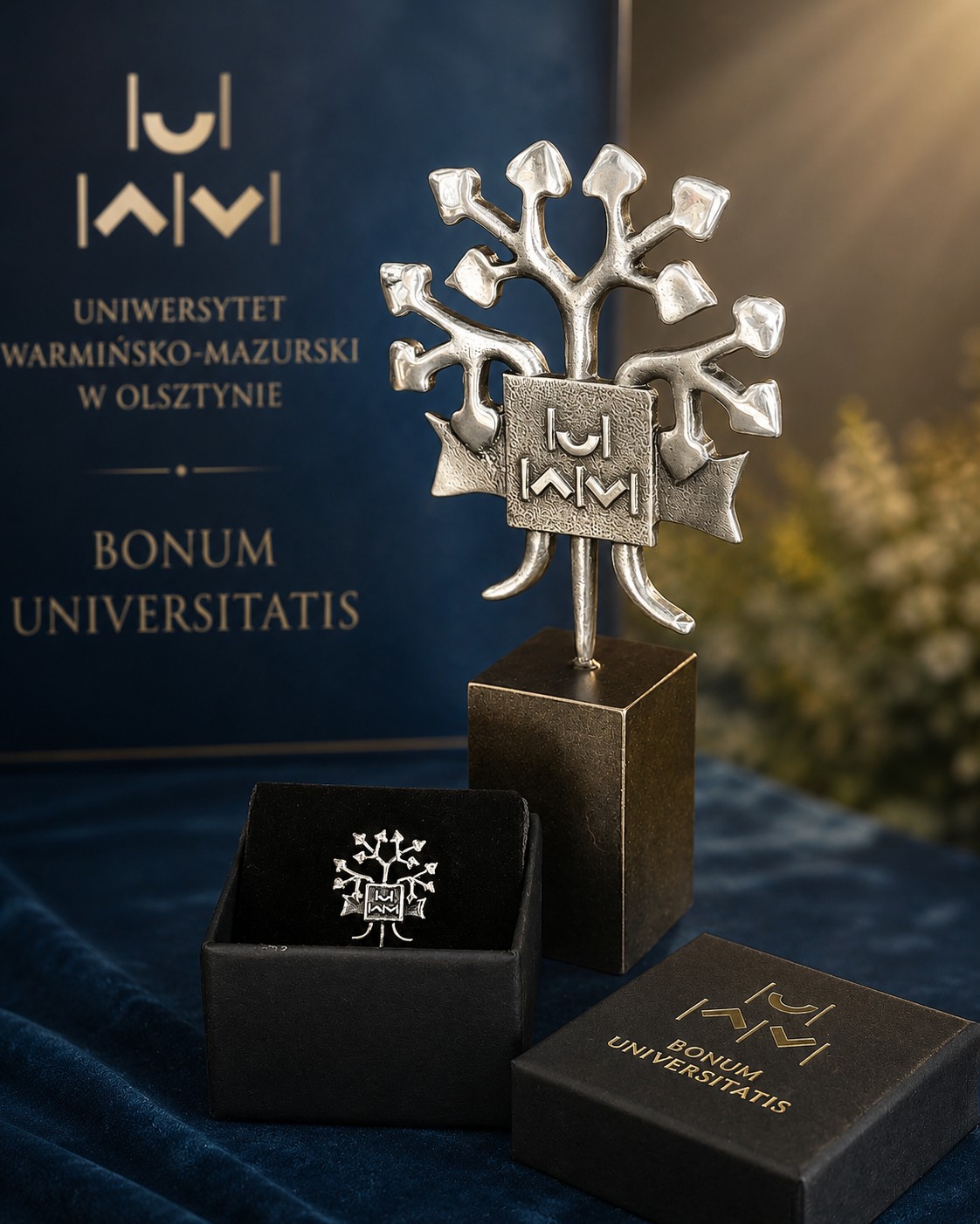 Bonum Universitatis – honorowa odznaka i statuetka Uniwersytetu Warmińsko-Mazurskiego w Olsztynie autorstwa Jerzego Stankiewicza, inspirowana motywem trzech drzew symbolizujących uczelnie tworzące UWM.