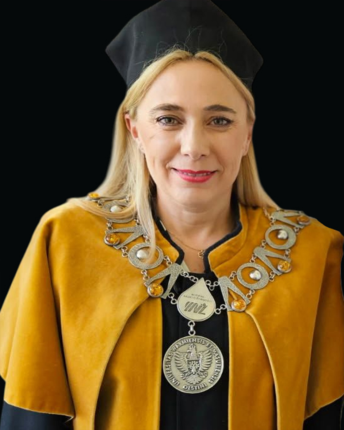 Dr hab. inż. Justyna Żulewska, prof. UWM, Dziekan Wydziału Nauki o Żywności Uniwersytetu Warmińsko-Mazurskiego w Olsztynie w łańcuchu dziekańskim projektu Jerzego Stankiewicza.