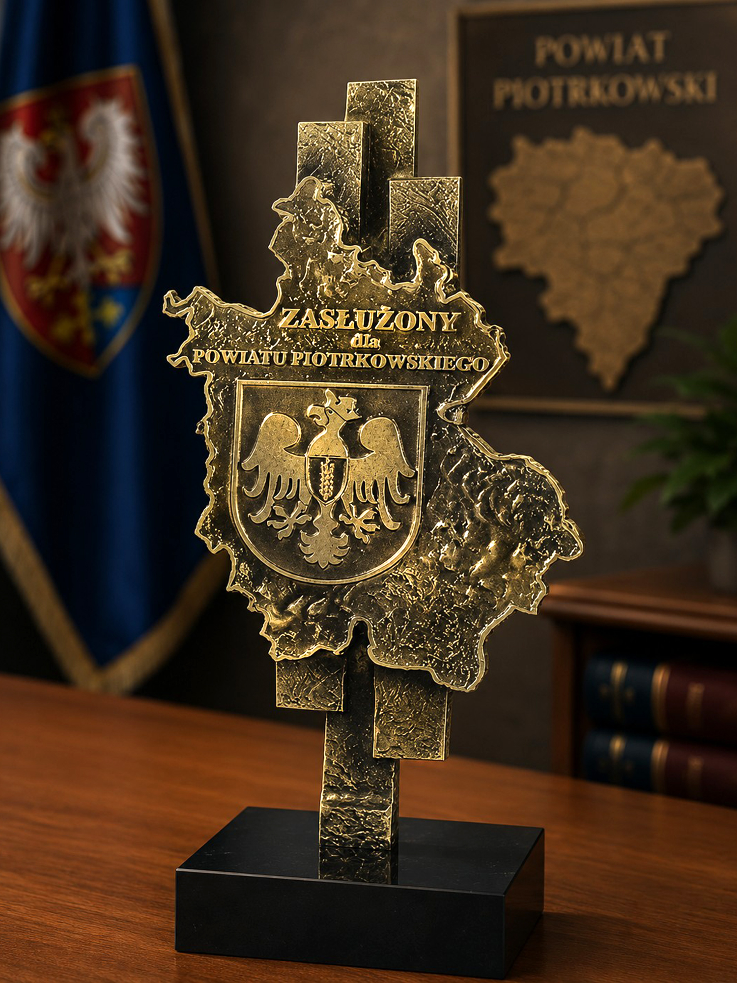 Autorska statuetka „Zasłużony dla Powiatu Piotrkowskiego” zaprojektowana przez Jerzego Stankiewicza