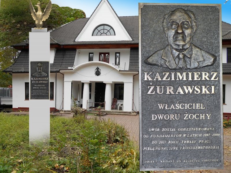 tablica pamiątkowa z płaskorzeźbą właściciela dworu Żochy Kazimierza Żurawskiego