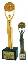 autorska statuetka zaprojektowana dla: Dla Związku Województw RP brąz złocony i mosiądz patynowany 30 cm i 20 cm
